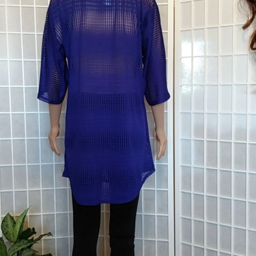 *O'Neill‎ Mesh Knit Swim Cover-Up Blue Women's XS/S V-Neck Half Sleeve